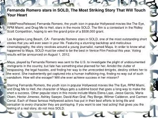 Fernanda Romero stars in SOLD, The Most Striking Story That