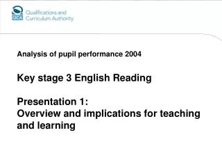 Key stage 3 English Reading Presentation 1: Overview and implications for teaching and learning