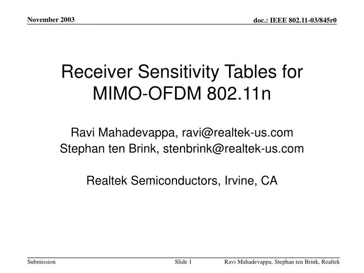 receiver sensitivity tables for mimo ofdm 802 11n