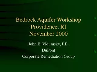 Bedrock Aquifer Workshop Providence, RI November 2000
