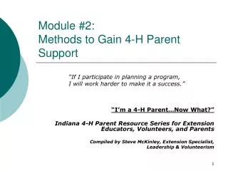 Module #2: Methods to Gain 4-H Parent Support