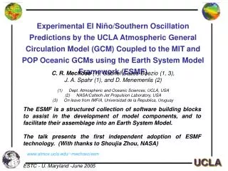 C. R. Mechoso (1), Gabriel Cazes-Boezio (1, 3), J. A. Spahr (1), and D. Menemenlis (2) Dept. Atmospheric and Oceanic S