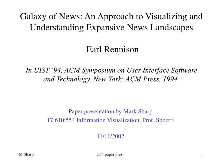 paper presentation by mark sharp 17 610 554 information visualization prof spoerri 11 11 2002