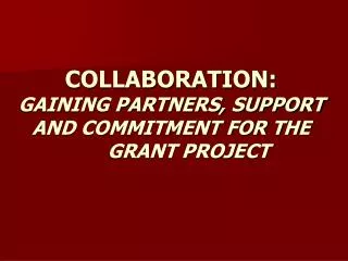COLLABORATION: GAINING PARTNERS, SUPPORT AND COMMITMENT FOR THE 	GRANT PROJECT