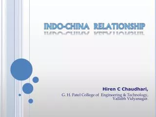 INDO-CHINA RELATIONSHIP