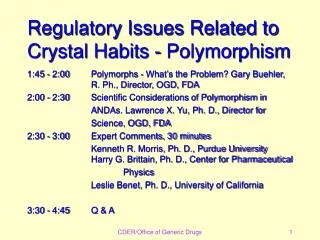 Regulatory Issues Related to Crystal Habits - Polymorphism
