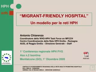 “MIGRANT-FRIENDLY HOSPITAL” Un modello per le reti HPH