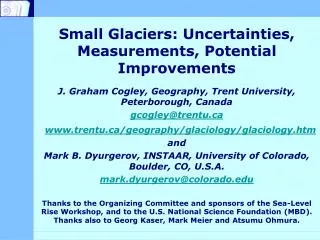 Small Glaciers: Uncertainties, Measurements, Potential Improvements