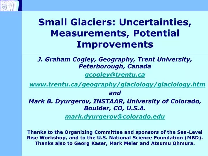 small glaciers uncertainties measurements potential improvements