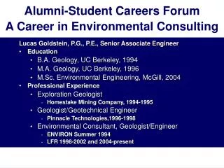 Alumni-Student Careers Forum A Career in Environmental Consulting