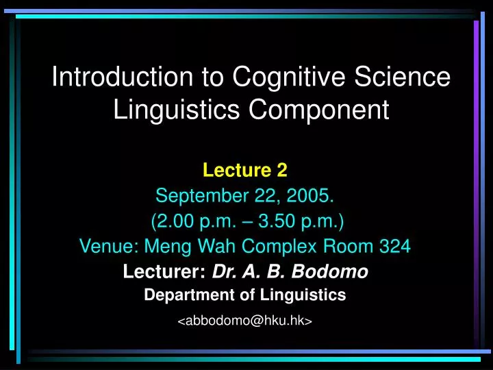 introduction to cognitive science linguistics component