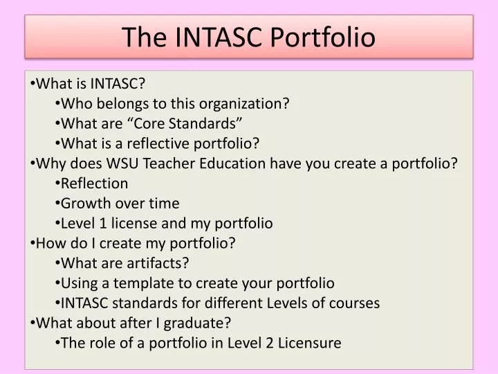 the intasc portfolio