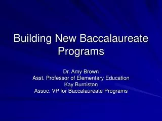 Building New Baccalaureate Programs