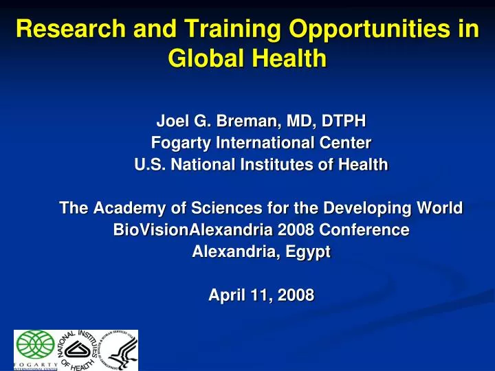 research and training opportunities in global health
