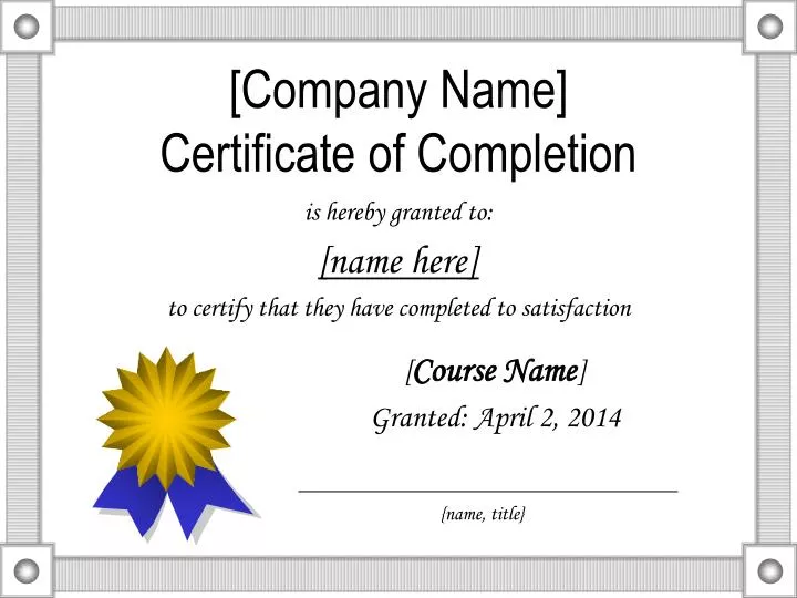 company name certificate of completion
