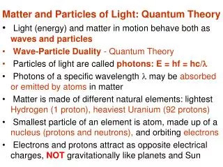 matter and particles of light quantum theory