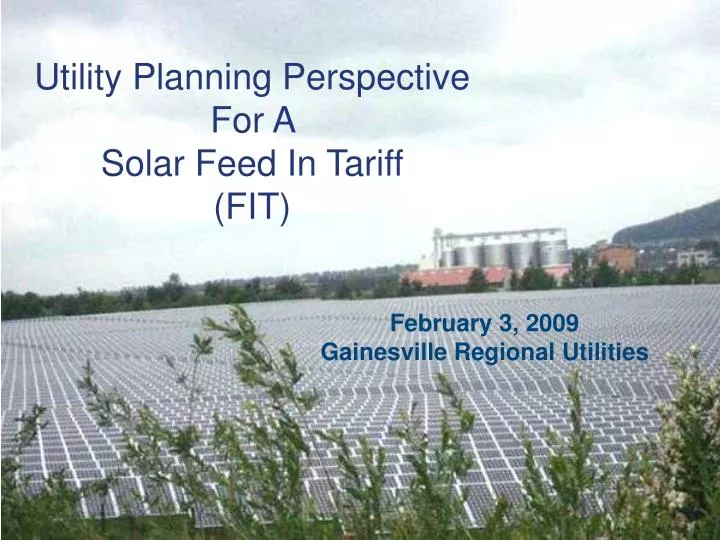utility planning perspective for a solar feed in tariff fit