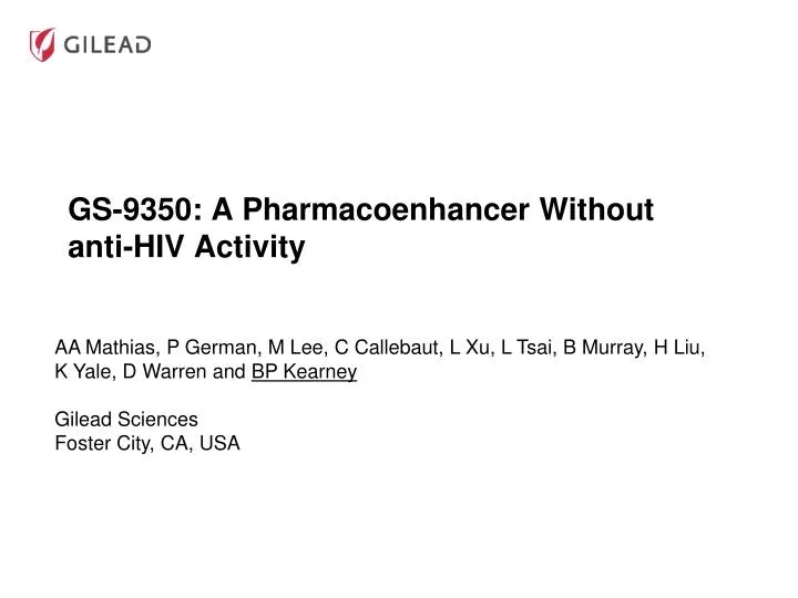 gs 9350 a pharmacoenhancer without anti hiv activity