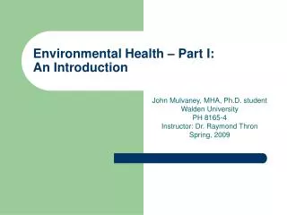 Environmental Health – Part I: An Introduction