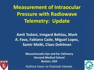 Measurement of Intraocular Pressure with Radiowave Telemetry: Update