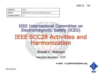 IEEE International Committee on Electromagnetic Safety (ICES) IEEE SCC28 Activities and Harmonization