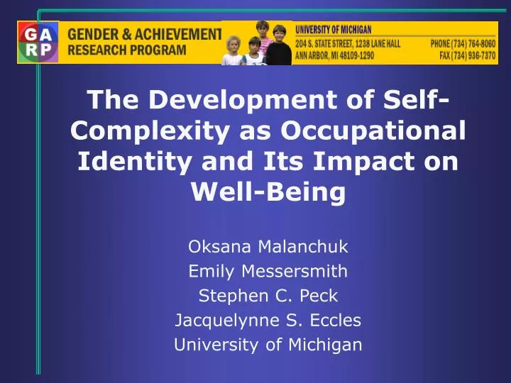 the development of self complexity as occupational identity and its impact on well being