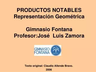 PRODUCTOS NOTABLES Representación Geométrica Gimnasio Fontana Profesor:José Luis Zamora