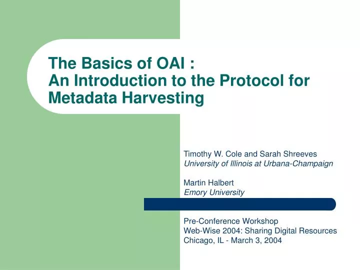 the basics of oai an introduction to the protocol for metadata harvesting