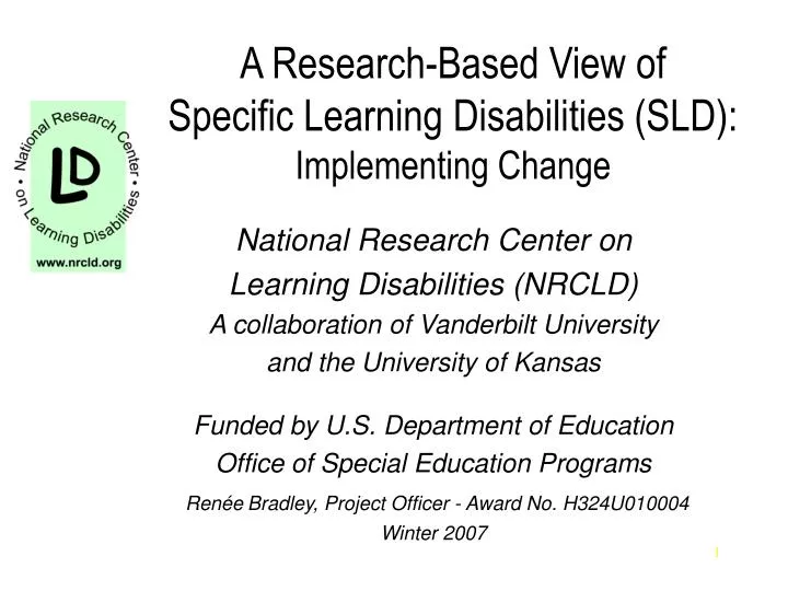a research based view of specific learning disabilities sld implementing change