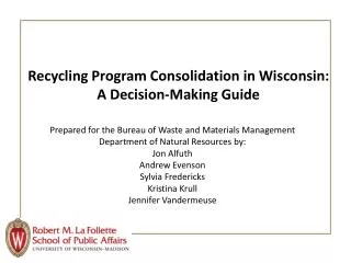 Recycling Program Consolidation in Wisconsin: A Decision-Making Guide