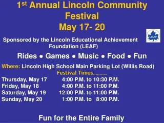 1 st Annual Lincoln Community Festival May 17- 20