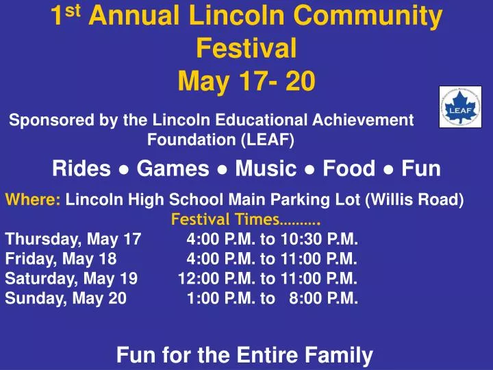 1 st annual lincoln community festival may 17 20
