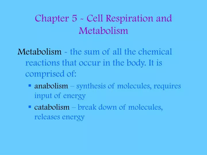 chapter 5 cell respiration and metabolism