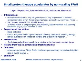 Small proton therapy accelerator by non-scaling FFAG