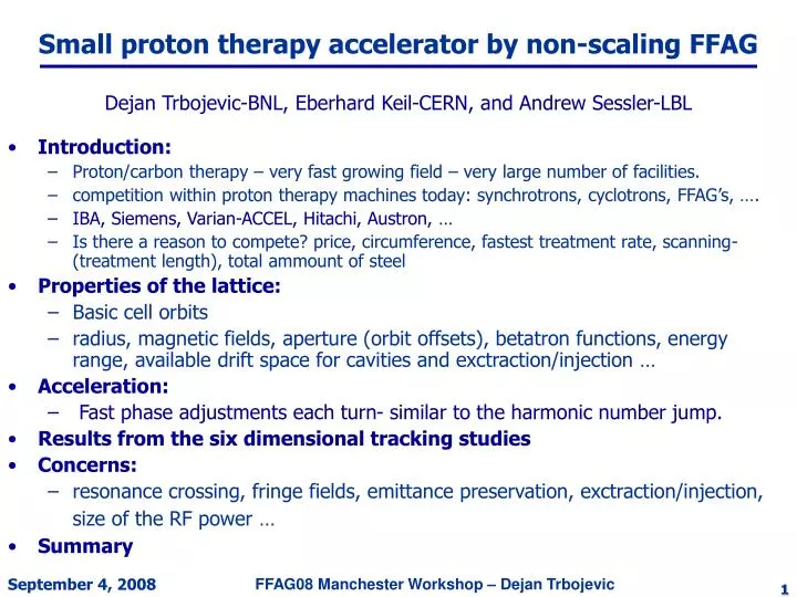small proton therapy accelerator by non scaling ffag