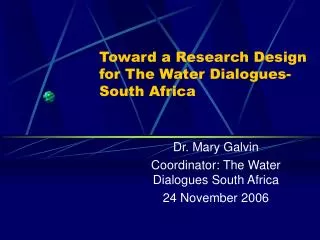 Toward a Research Design for The Water Dialogues- South Africa