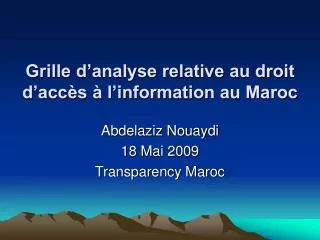 Grille d’analyse relative au droit d’accès à l’information au Maroc