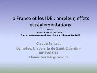 Claude Serfati, Cemotev, Université de Saint-Quentin-en-Yvelines Claude Serfati @uvsq.fr
