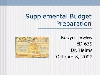 Supplemental Budget Preparation