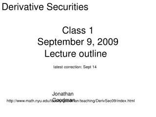Class 1 September 9, 2009