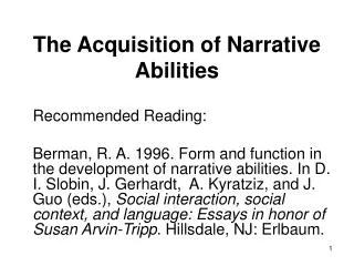 The Acquisition of Narrative Abilities