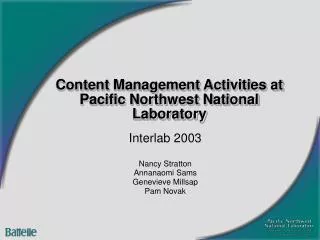Content Management Activities at Pacific Northwest National Laboratory