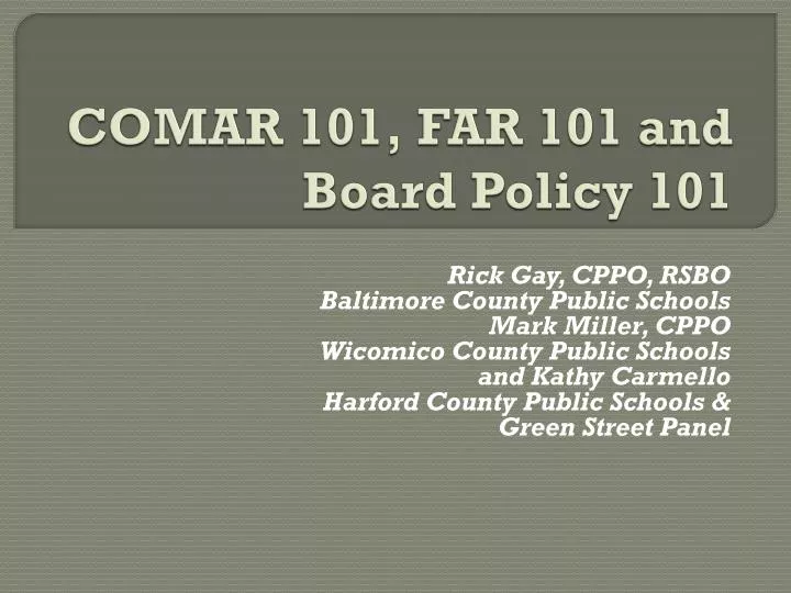 comar 101 far 101 and board policy 101