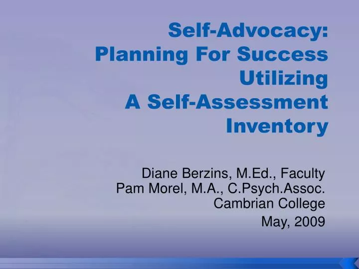 self advocacy planning for success utilizing a self assessment inventory