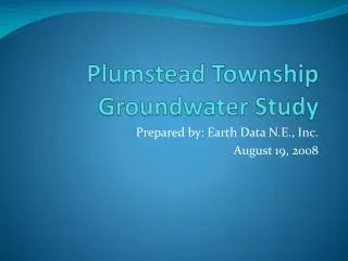 Plumstead Township Groundwater Study