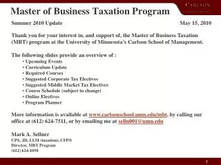 Master of Business Taxation Program