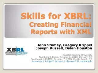 Skills for XBRL: Creating Financial Reports with XML