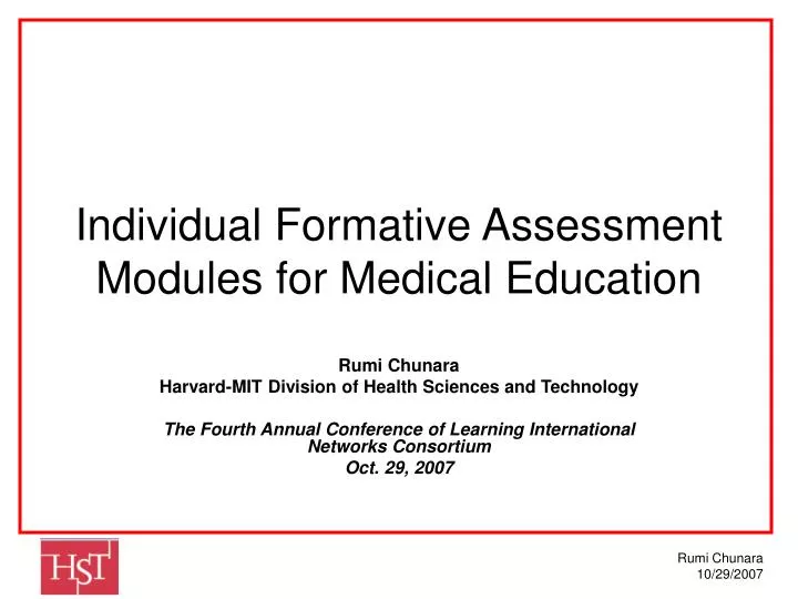 individual formative assessment modules for medical education