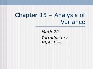 Chapter 15 – Analysis of Variance