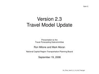 Version 2.3 Travel Model Update